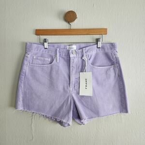 Frame Le Brigette High Rise Lilac Denim Raw Hem Jean Shorts 30 NWT